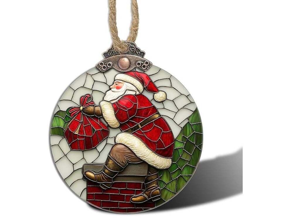 Stained Glass Santa Claus Chimney Suncatcher Christmas